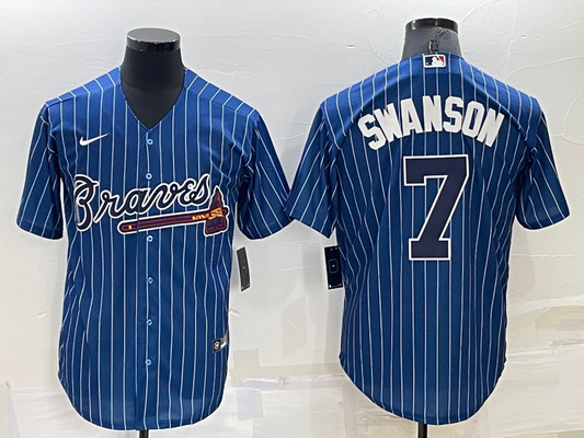 Men's Atlanta Braves Dansby Swanson #7 Blue Replica Player Jersey1