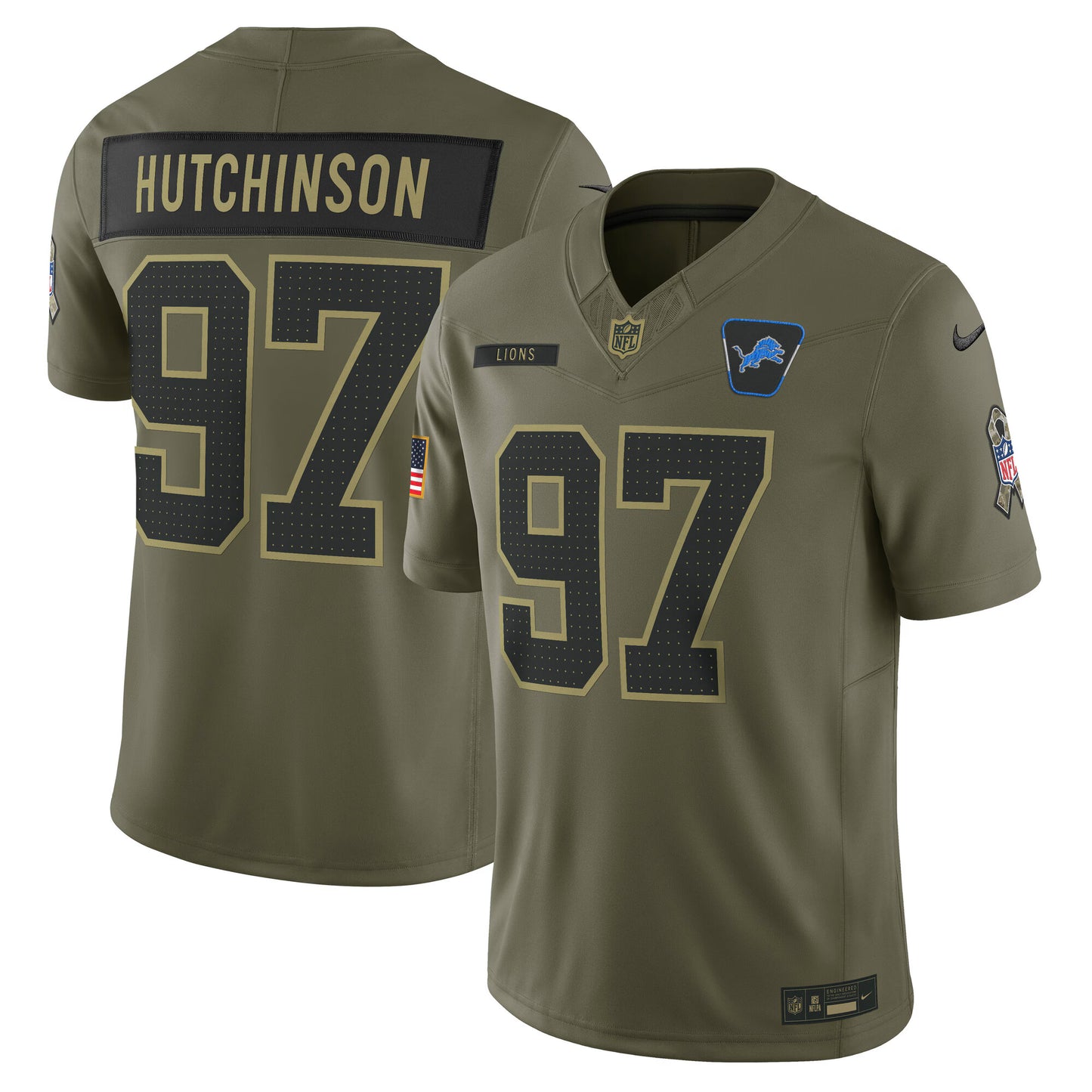 Detroit Lions Aidan Hutchinson Olive 2025 Salute to Service Limited Jersey