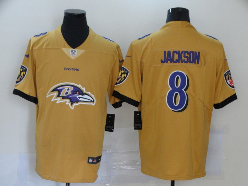Men's Baltimore Ravens Lamar Jackson #8 Yellow Game Jersey1