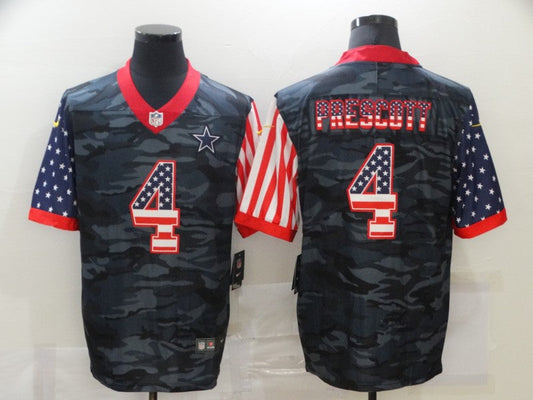 Men's Dallas Cowboys Dak Prescott #4 Gray Camouflage Game Player Jersey1