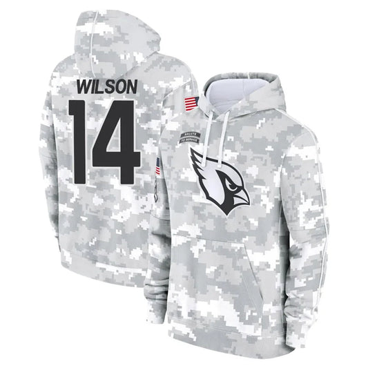 A.Cardinals #14 Michael Wilson Player Arctic Camo Salute to Service Hoodies Football Jerseys