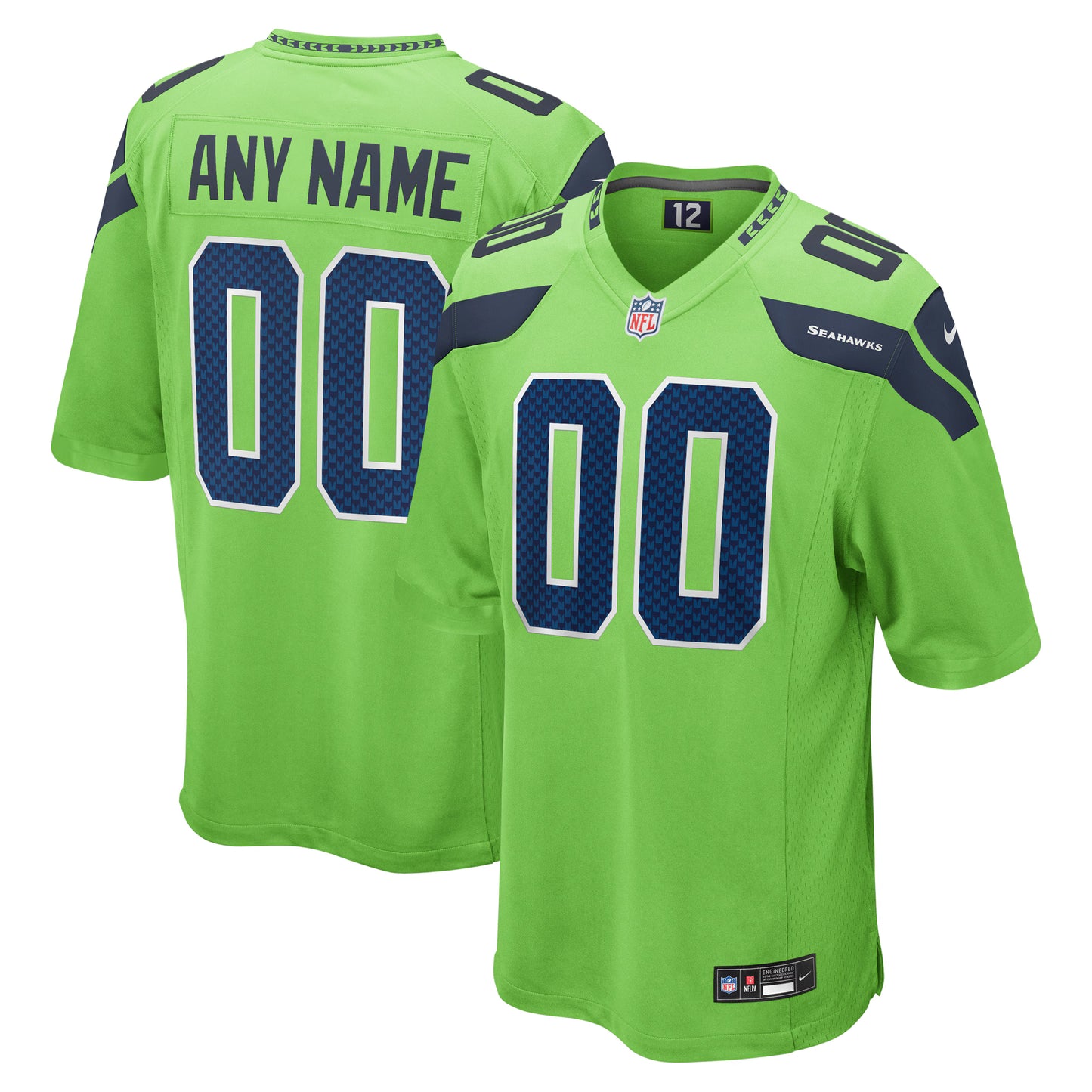 Seattle Seahawks Neon Green Alternate Custom Game Jersey