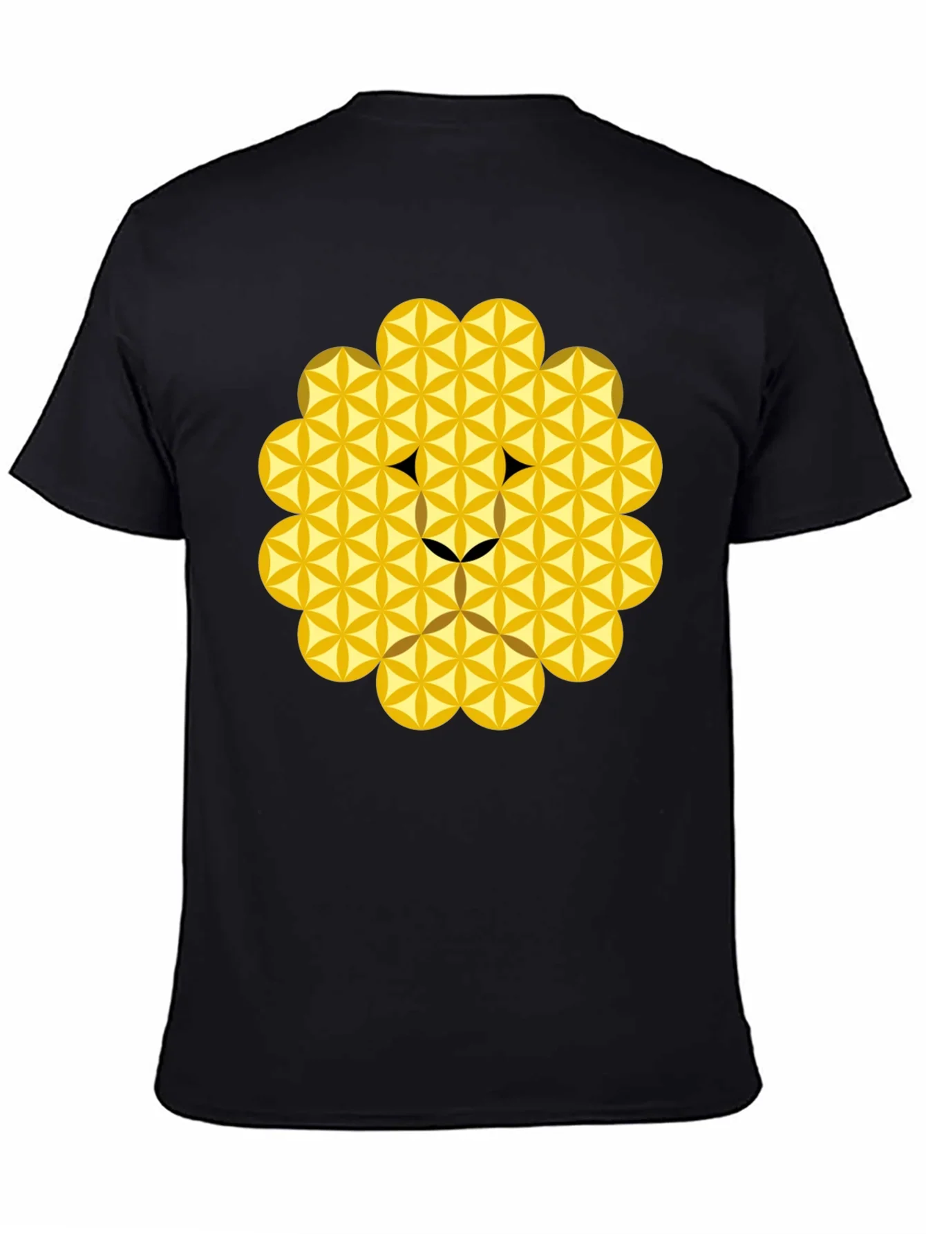 Geometric Flower of Life Lion Head Black T-Shirt