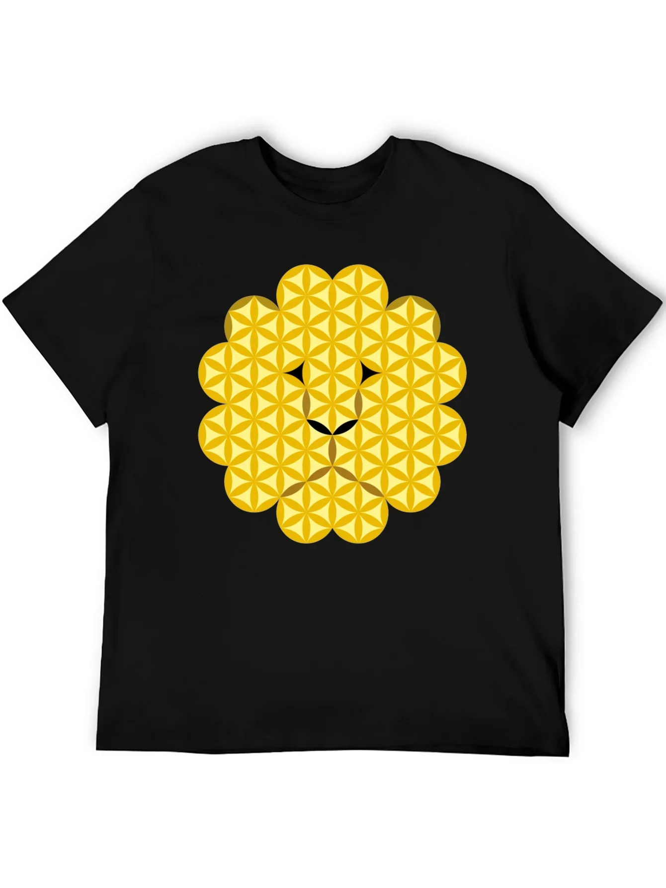 Geometric Flower of Life Lion Head Black T-Shirt