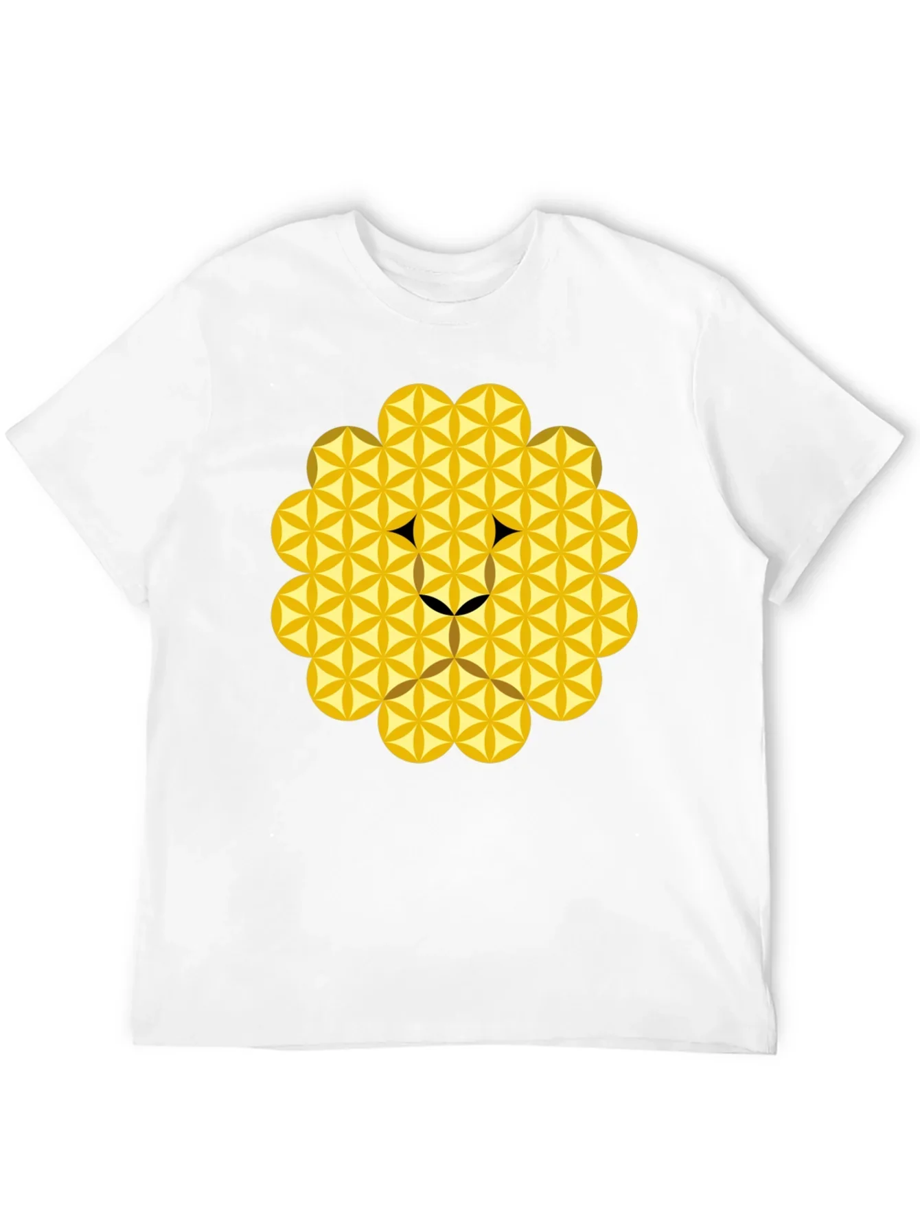 Geometric Flower of Life Lion Head Black T-Shirt