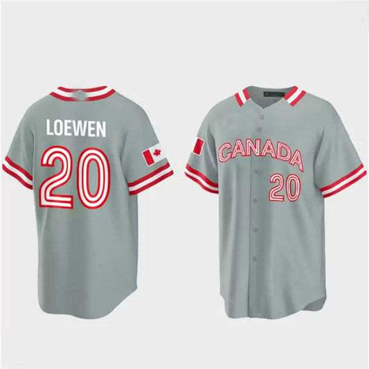 #20 Adam Loewen Canada 2023 World Baseball Classic Jersey C Grey Stitches Baseball Jerseys