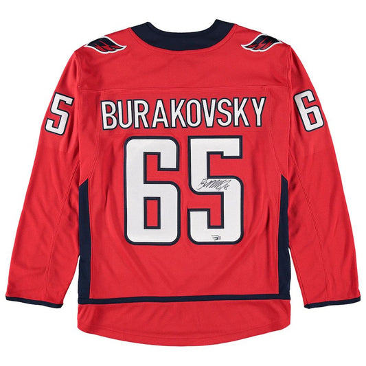 W.Capitals #65 Andre Burakovsky Fanatics Authentic Autograph Jersey Red Stitched American Hockey Jerseys
