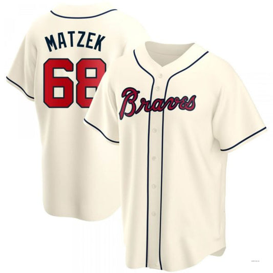 Atlanta Braves #68 Tyler Matzek Cream Alternate Jersey Stitches Baseball Jerseys