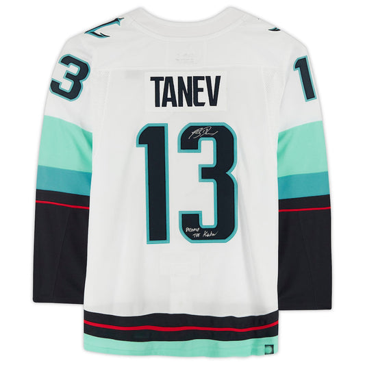 S.Kraken #13 Brandon Tanev   with Release The Kraken Inscription and Inaugural Season Jersey Patch White Stitched American Hockey Jerseys