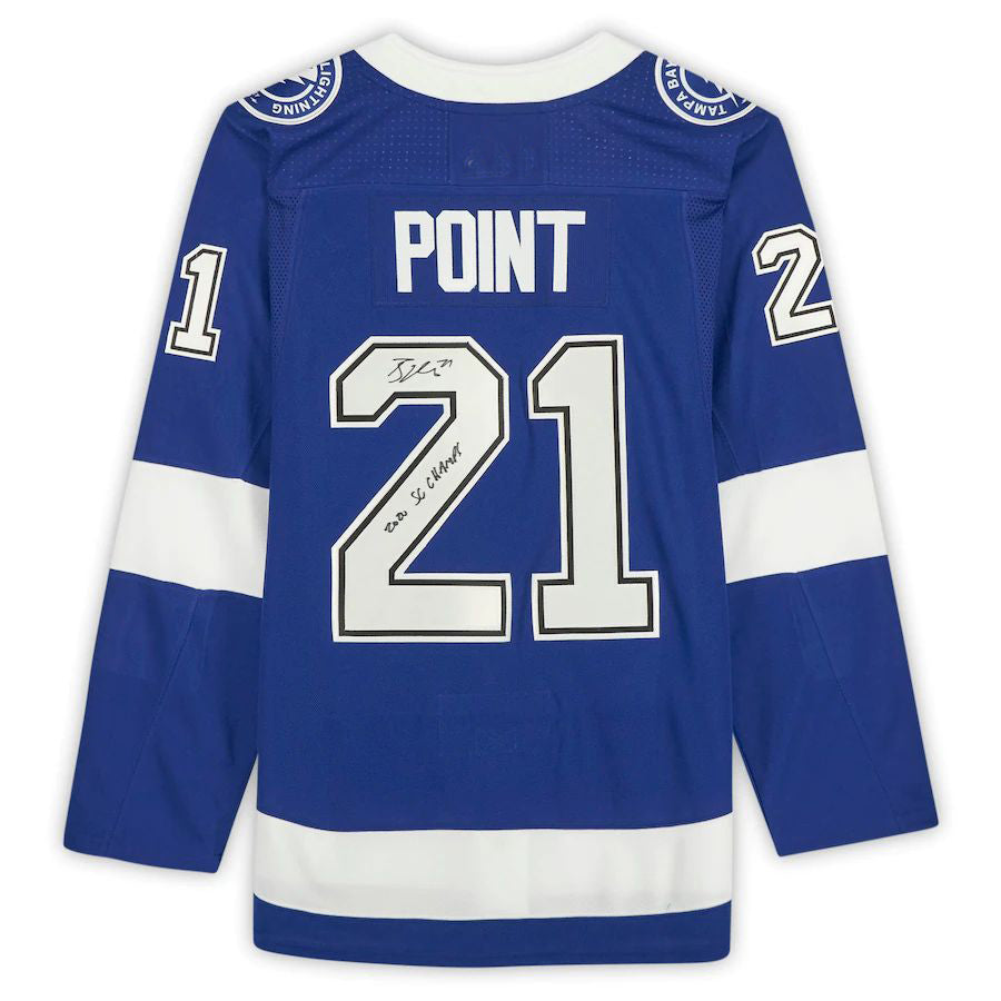 TB.Lightning #21 Brayden Point   with 2020 SC Champs Inscription Blue Stitched American Hockey Jerseys