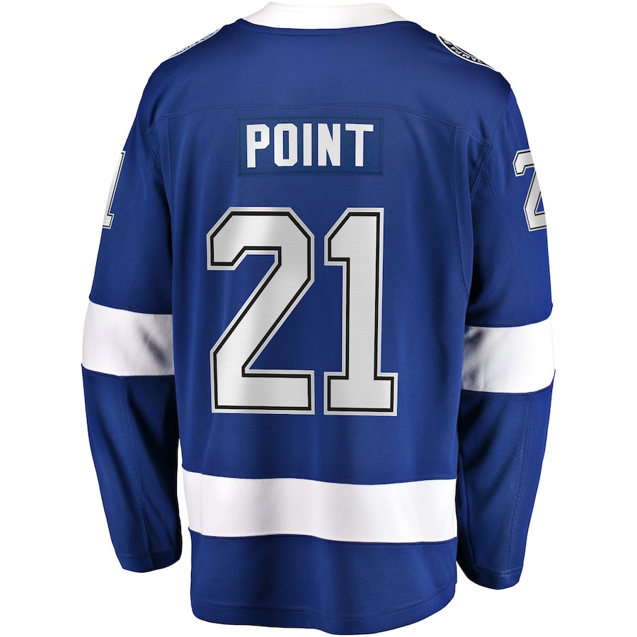 TB.Lightning #21 Brayden Point Home Premier Breakaway Player Jersey Blue Stitched American Hockey Jerseys