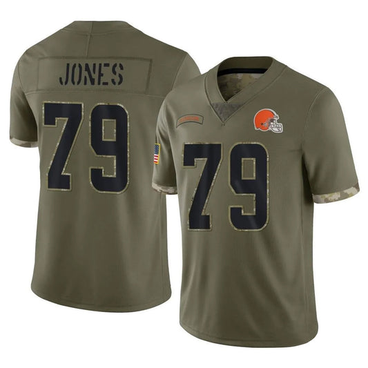 C.Browns #79 Dawand Jones Player Salute To Service Limited Olive Football Jerseys