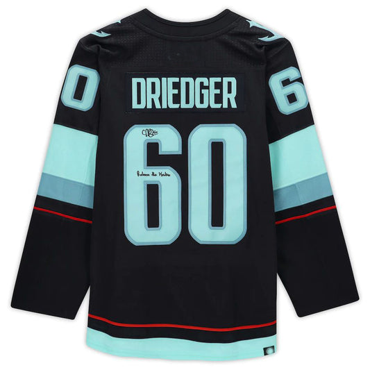 S.Kraken #60 Chris Driedger   with Inaugural Season Jersey Patch with Release the Kraken Inscription Blue Stitched American Hockey Jerseys