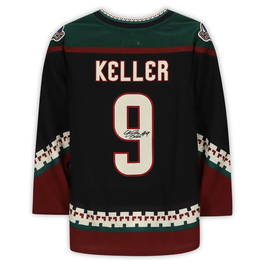 A.Coyotes #9 Clayton Keller   Kachina Alternate Jersey with 25th Anniversary Season Patch Black Stitched American Hockey Jerseys
