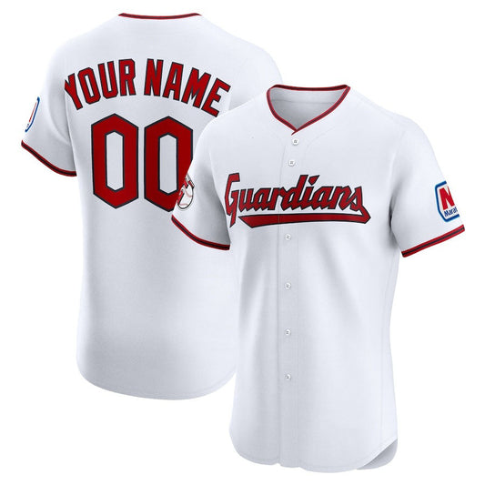 Custom Cleveland Guardians Home Elite Sponsor Patch Jersey ?White Stitched Baseball Jerseys