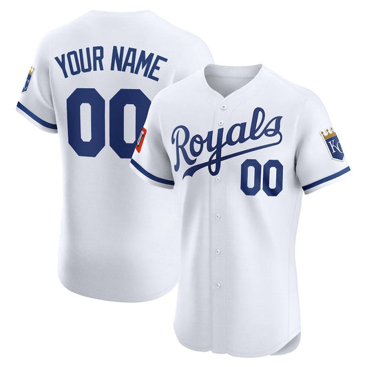 Custom Kansas City Royals Home Elite Sponsor Patch Jersey ?White Stitched Baseball Jersey