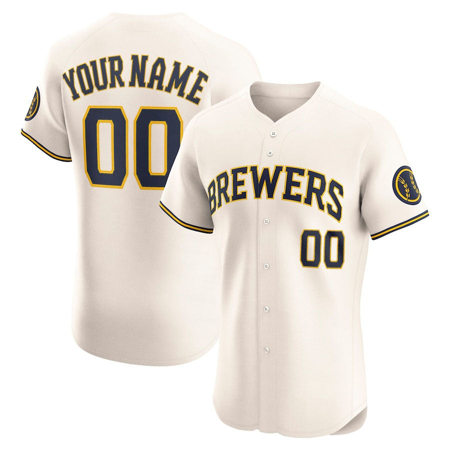 Custom Milwaukee Brewers Home Elite Jersey ?Cream Stitched Baseball Jersey