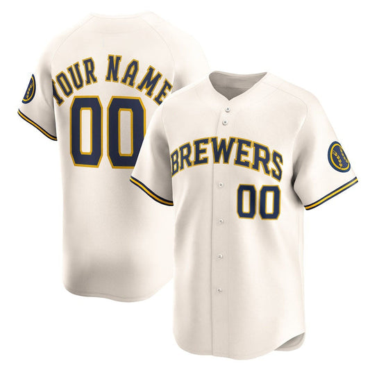 Custom Milwaukee Brewers Home Limited Jersey ?Cream Stitched Baseball Jersey