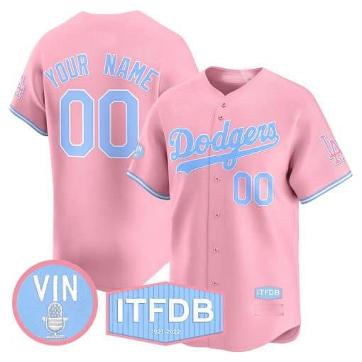 Custom Los Angeles Dodgers Vin ITFDB Patch Bubblegum Pink Vapor Premier Limited ?All Stitched Baseball Jersey