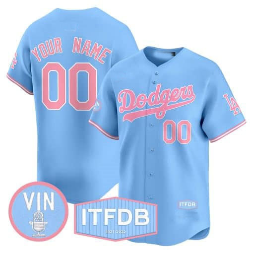 Custom Los Angeles Dodgers Vin ITFDB Patch Bubblegum Pink Vapor Premier Limited ?All Stitched Baseball Jersey