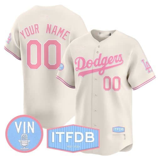 Custom Los Angeles Dodgers Vin ITFDB Patch Bubblegum Pink Vapor Premier Limited ?All Stitched Baseball Jersey