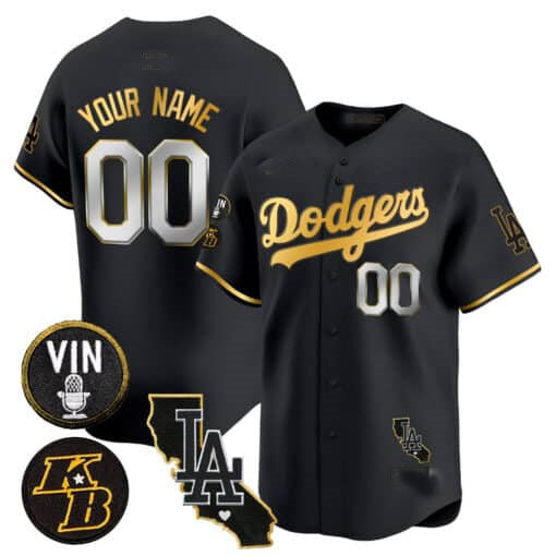 Custom Los Angeles Dodgers Vin Patch & Kobe Bryant Gold Trim Vapor Premier Limited V2 ?All Stitched Baseball Jersey