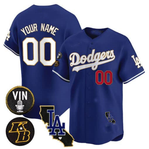Custom Los Angeles Dodgers Vin Patch & Kobe Bryant Gold Trim Vapor Premier Limited V2 ?All Stitched Baseball Jersey
