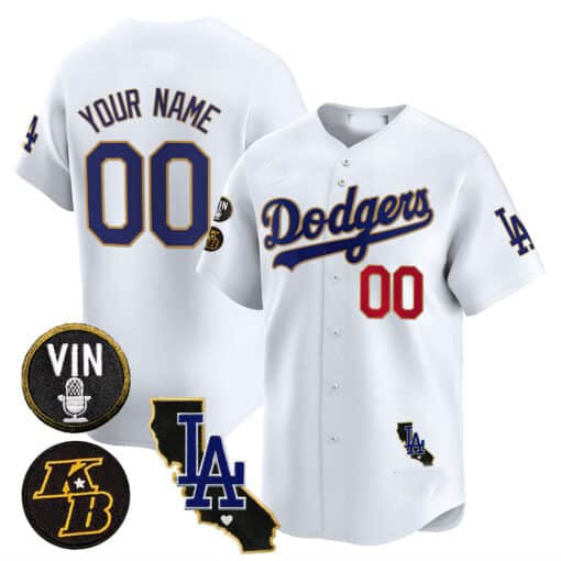 Custom Los Angeles Dodgers Vin Patch & Kobe Bryant Gold Trim Vapor Premier Limited V2 ?All Stitched Baseball Jersey