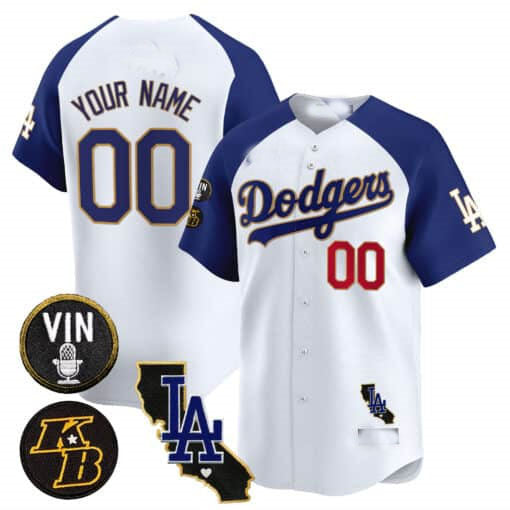 Custom Los Angeles Dodgers Vin Patch & Kobe Bryant Gold Trim Vapor Premier Limited V2 ?All Stitched Baseball Jersey