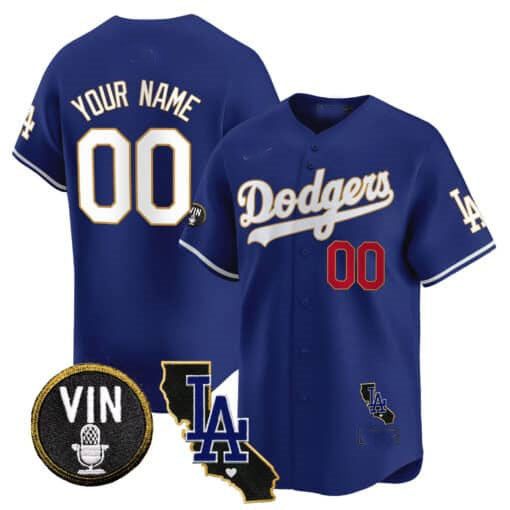 Custom Los Angeles Dodgers Vin & California Patch Gold Trim Vapor Premier Limited ?All Stitched Baseball Jersey