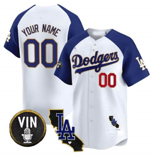 Custom Los Angeles Dodgers Vin & California Patch Gold Trim Vapor Premier Limited ?All Stitched Baseball Jersey