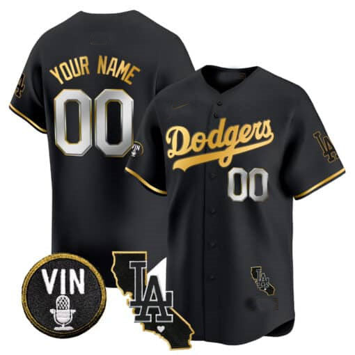 Custom Los Angeles Dodgers Vin & California Patch Gold Trim Vapor Premier Limited ?All Stitched Baseball Jersey