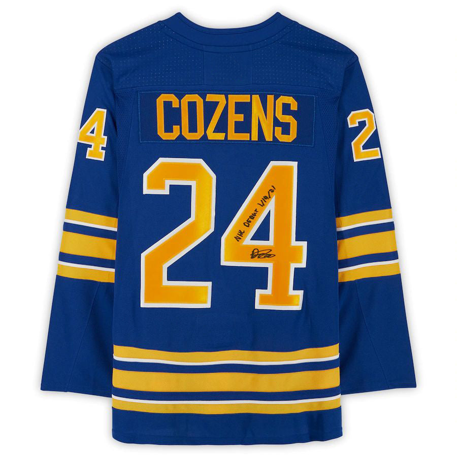 B.Sabres #24 Dylan Cozens   Royal Adidas  Jersey with Debut 1-14-21 Inscription Stitched American Hockey Jerseys