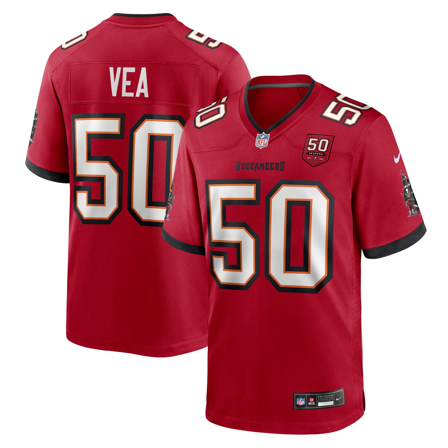 Tampa Bay Buccaneers Vita Vea Red 50th Season Team Game Jersey
