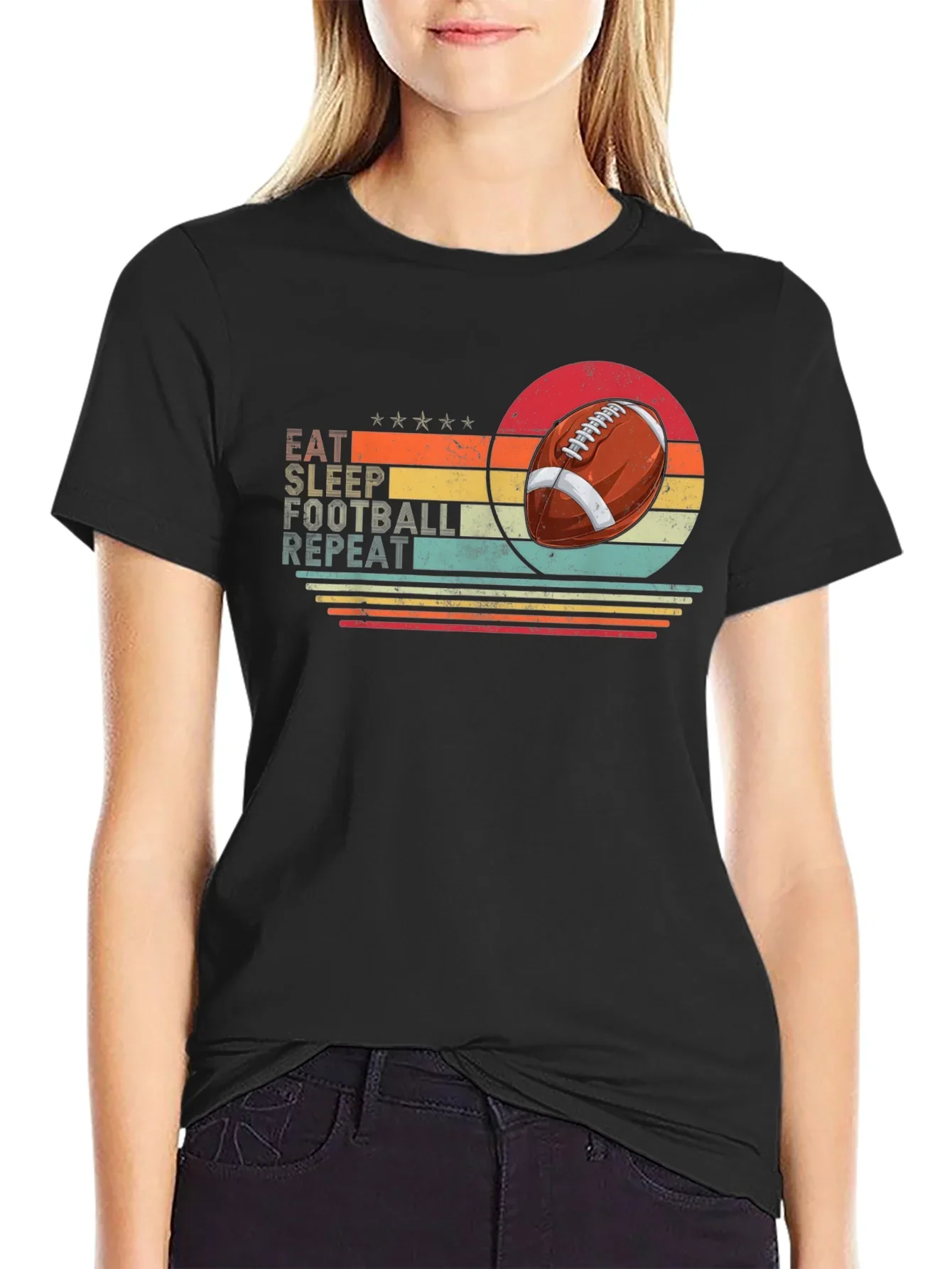 Eat Sleep Football Repeat Black T-Shirt
