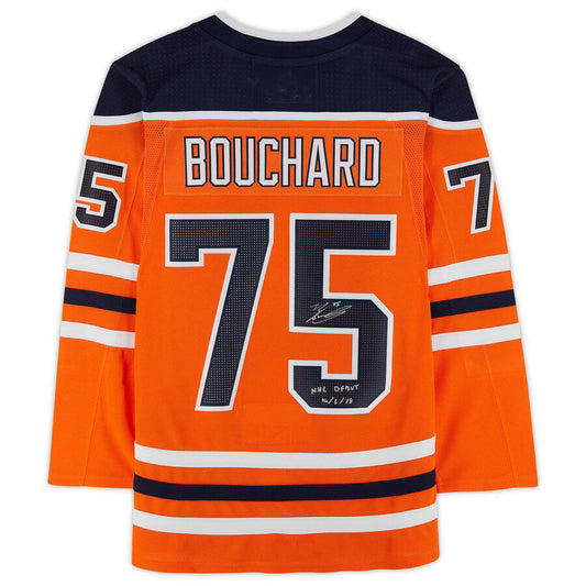 E.Oilers #75 Evan Bouchard   with Debut 10-6-18 Inscription Orange Stitched American Hockey Jerseys