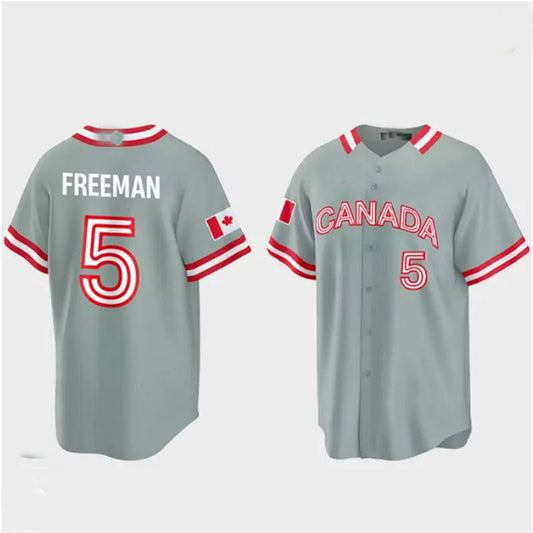 #5 Freddie Freeman Canada 2023 World Baseball Classic Jersey C Grey Stitches Baseball Jerseys