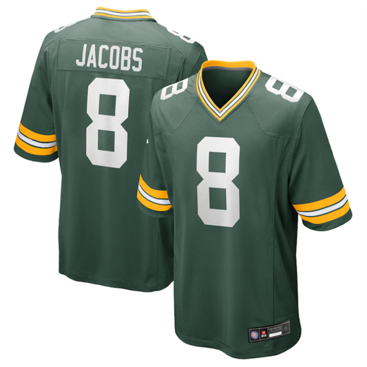 GB.Packers #8 Josh Jacobs Player Green Replica Game Football Jerseys
