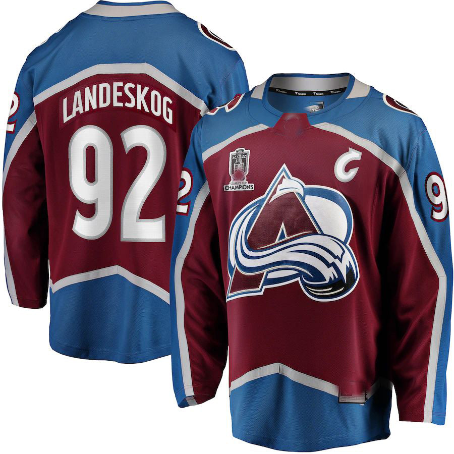 C.Avalanche #92 Gabriel Landeskog Fanatics Branded Home 2022 Stanley Cup Champions Breakaway Player Jersey Burgundy Stitched American Hockey Jerseys