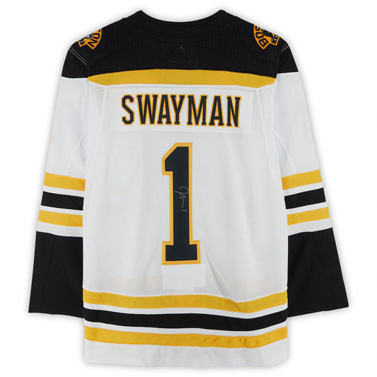 B.Bruins #1 Jeremy Swayman    Jersey White Black Stitched American Hockey Jerseys