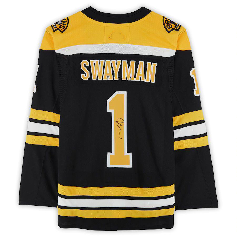 B.Bruins #1 Jeremy Swayman   Home  Jersey Black Stitched American Hockey Jerseys