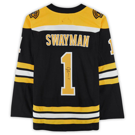 B.Bruins #1 Jeremy Swayman   Home  Jersey Black Stitched American Hockey Jerseys