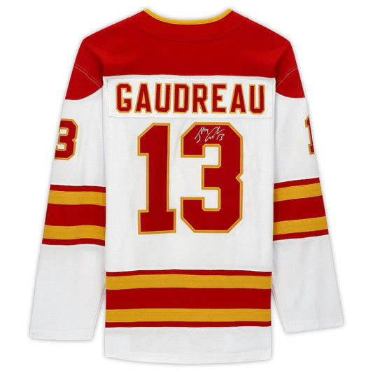 C.Flames #13 Johnny Gaudreau   Breakaway Jersey White Red Stitched American Hockey Jerseys