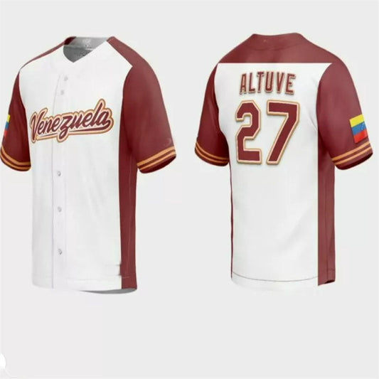 #27 Jose Altuve Venezuela Baseball 2023 World Baseball Classic Replica Jersey C White Stitches Baseball Jerseys