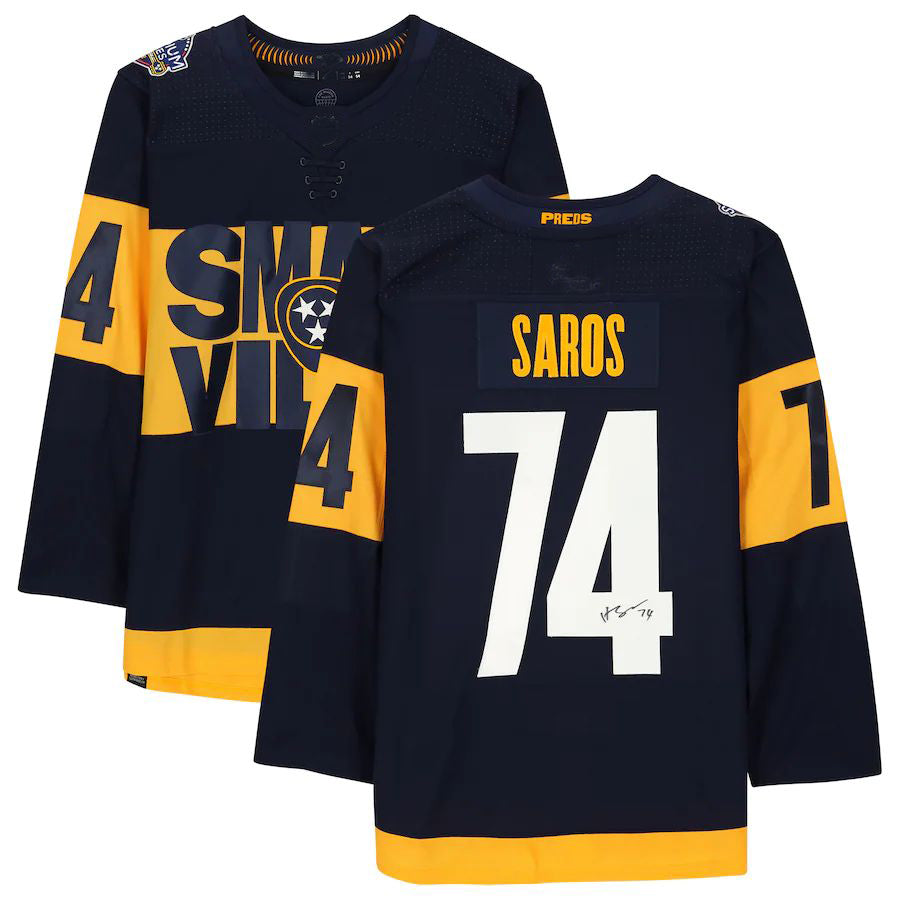 N.Predators #74 Juuse Saros   2022 Stadium Series Jersey Navy Stitched American Hockey Jerseys