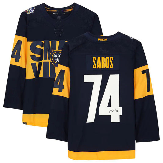 N.Predators #74 Juuse Saros   2022 Stadium Series Jersey Navy Stitched American Hockey Jerseys