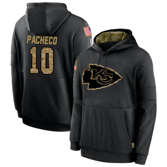 KC.Chiefs #10 Isiah Pacheco Player Black Salute to Service Hoodies Football Jerseys