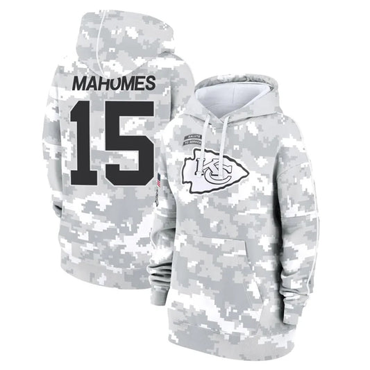 KC.Chiefs #15 Patrick Mahomes Player Arctic Camo Salute to Service Hoodies Football Jerseys