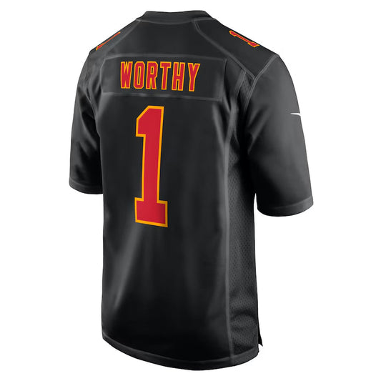 KC.Chiefs #1 Xavier Worthy Player Black Fashion Game Football Jerseys