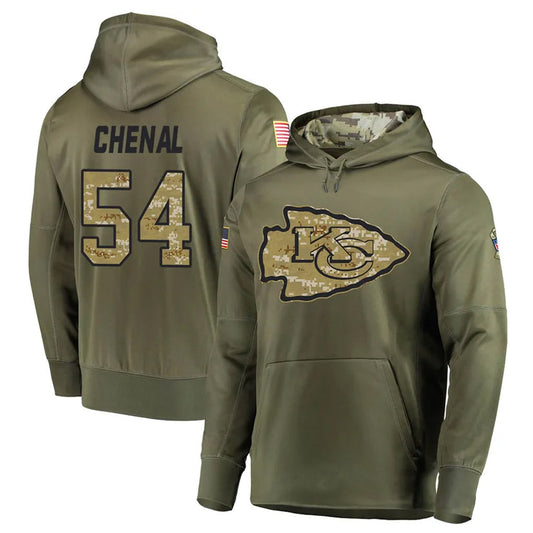 KC.Chiefs #54 Leo Chenal Player Salute to Service Limited Olive Hoodies Football Jerseys
